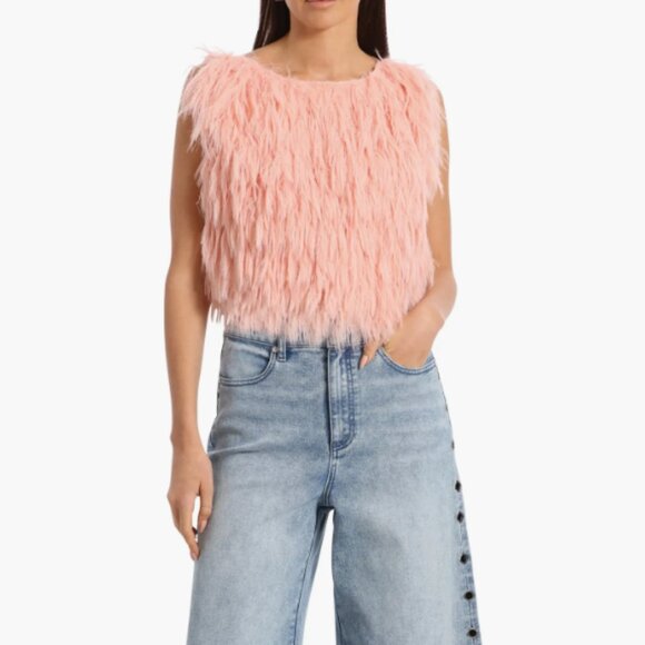 Avec Les Filles Women's Pink Feather Vest Sleeveless Back Zip Jewel Neck M - Picture 3 of 9